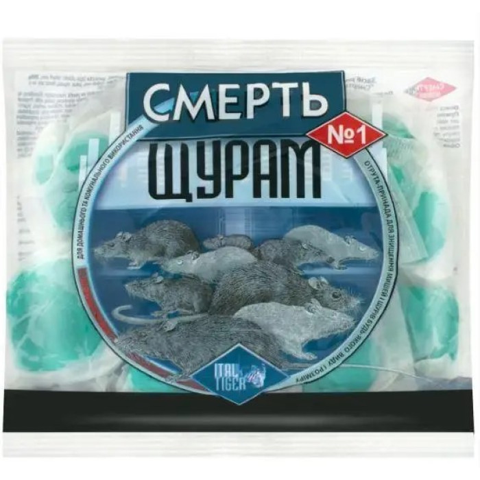 Родентецид, Смерть щурам №1, від щурів та мишей, тістова приманка, 100 г, Ital Tiger