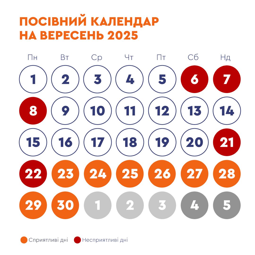 Посівний календар на вересень 2025 з місячними фазами та сприятливими днями